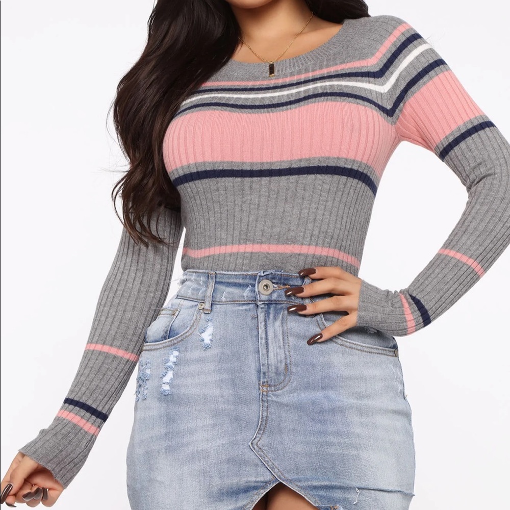 Pink Grey Stripped Sweater